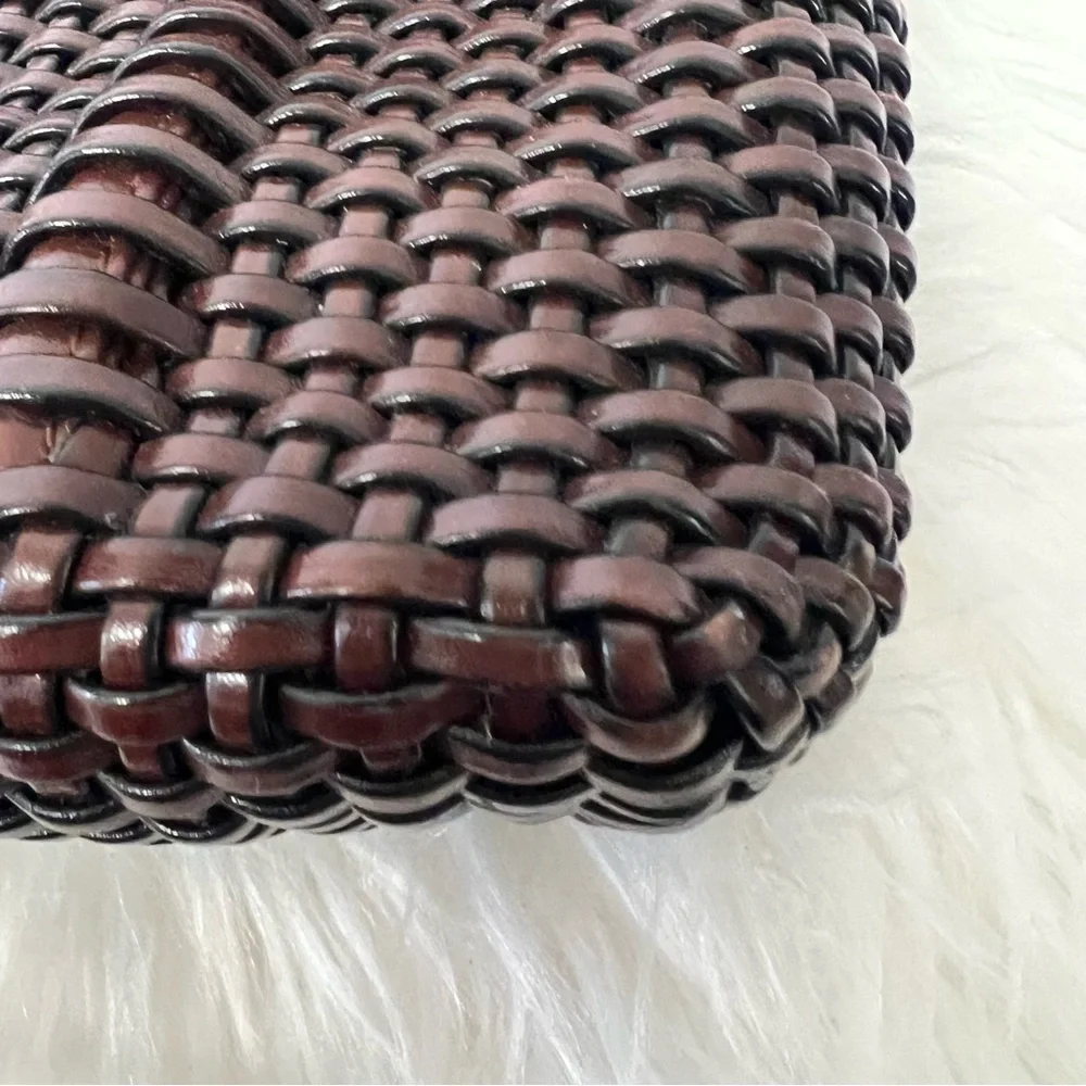 Vintage 90’s Nine West Brown Woven Weaved Leather Boho Retro HandBag Pocketbook - Picture 3 of 15